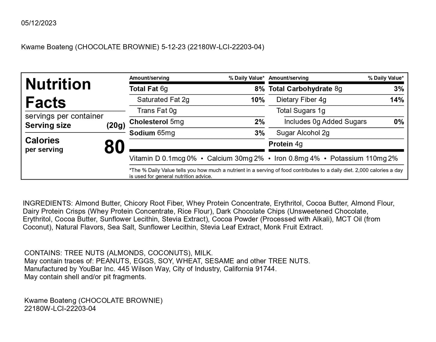 Chocolate Brownie Protein Bite with Low Sugar, Low Carb and High Fiber